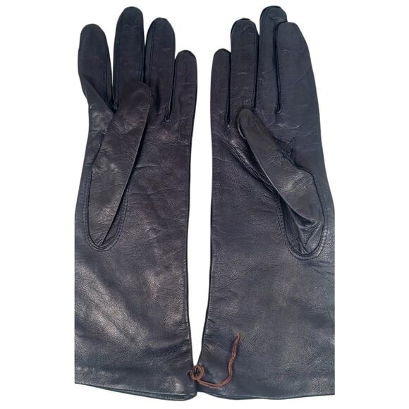 Vintage Made in Italy Dark Blue Leather Gloves with 100% Silk Lining, Size 7 - Picture 4 of 9